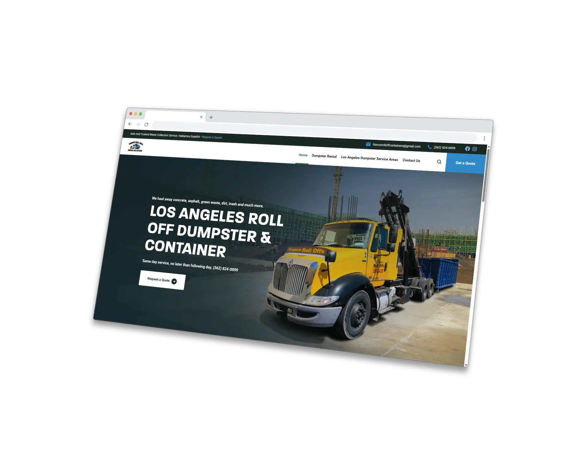 Franco Roll Offs website designed and built by Harpeth Web Design